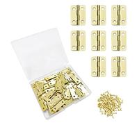 Borsgye 50PCS Antique Mini Folding Hinges Bronze Retro Decoration Hinges Vintage Small Jewelry Toy Box Hinges Solid Brass Cabinet Hinges with Screws for Wooden Case Chest Round Corner Yellow 25x18 mm