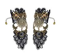 Borsgye Black Choker Lace Bracelet Retro Lolita Wristband Gothic Steampunk Bridal Fingerless Bracelet Ring Costume Vintage Punk Handmade Lace Up Gloves for Halloween Christmas Wedding Party- S392