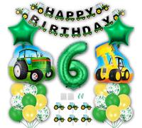 Borsgye Farm Green Tractor Birthday Decorations Tractor Party Supplies Happy Birthday Banner Farm Barn Tractor Balloon Green Number 6 Foil Balloon Cake Toppers for Boys Kids Birthday