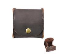 Borsgye Genuine Leather Squeeze Coin Purse Pouch Rustic Moon Pocket Coin Case Mini Coin Tray Purse with Leather Snap Button - Dark Brown