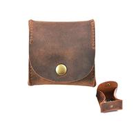 Borsgye Genuine Leather Squeeze Coin Purse Pouch Rustic Moon Pocket Coin Case Mini Coin Tray Purse with Leather Snap Button - Brown