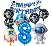 Borsgye Solar System Planet Astronaut Balloons Rocket Foil Balloons Big Mylar Number Helium Global Happy Birthday Garland Banner for Boy Kids Space Themed 8th Year Birthday Party Decorations