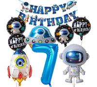 Borsgye Solar System Planet Astronaut Balloons Rocket Foil Balloons Big Mylar Number Helium Global Happy Birthday Garland Banner for Boy Kids Space Themed 7th Year Birthday Party Decorations