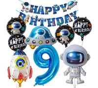 Borsgye Solar System Planet Astronaut Balloons Rocket Foil Balloons Big Mylar Number Helium Global Happy Birthday Garland Banner for Boy Kids Space Themed 9th Year Birthday Party Decorations