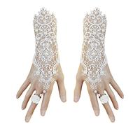 Borsgye White Choker Lace Bracelet Retro Lolita Wristband Gothic Steampunk Bridal Fingerless Bracelet Ring Costume Vintage Punk Handmade Lace Up Gloves for Halloween Christmas Wedding Party - GS122