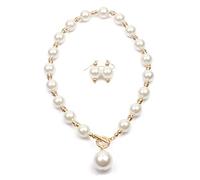 Borsgye Women's Faux Pearl Choker Necklace & Earrings Set - 19 Round White Pearls, 14 inches, Art Deco, Flapper Glamour, Wedding, Homecoming, Prom, Anniversary, Formal Party, Gift
