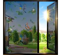 Borskyn One Way Privacy Window Film for Home, 99% Heat UV Blocking Window Tint, Birds & Leaves Decorative Static Cling Film, Professional Squeegee for Bubble-Free Install, No Residue, 35.4"W x 78.7"H
