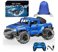 BORSTOYPRO Amphibious Remote Control Car, 1:16 Waterproof Monster Truck Toys RC Cars with Backpack, All Terrain Remote Control Car Monstertruck Stunt Vehicle 360° rotation with LED Light for Boy Kids