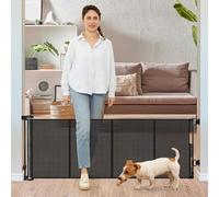 Borthmiu 24 Inch Tall Retractable Baby Gates for Doors, Short Dog Gates for Passing Over, Extends Up to 55" Wide, Reinforced Mesh Baby Gate for Kids or Pets, Dog Gates, Dog Gates for Home (Black)