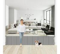 Extendable Dog Gate House Short Baby Gate Step Over Reinforced Mesh Puppy Gate for Doorways Stairs Indoor/Outdoor Grey