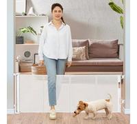 24 Inch Tall Retractable Dog Gate for House Short Baby Gate for Crossing Extends up to 55 inches Wide, Reinforced Mesh Puppy Gate for Doors, Stairs, Indoor and Outdoor (White)