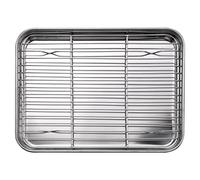 Bortivier 10 Inch Toaster Oven Tray and Rack Set, Small Stainless Steel Baking Pan with Cooling Rack,Dishwasher Safe Baking Sheet