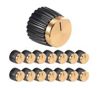 Bortivier 15Pcs Guitar AMP Amplifier Push on Fit Knobs Black with Gold Aluminum Cap Top Fits 6Mm Diameter Pots Amplifiers