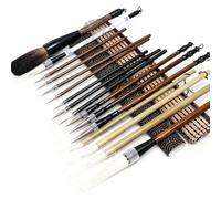 Bortivier 18Pcs Chinese Calligraphy Brushes Set with Writing Paper Roll-Up Brush Holder Shanlian Hubi Writing Brush Kanji