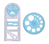 Bortivier 2 Pcs Multifunctional Geometric Ruler Plastic Circle Drawing Tool Drafting Templates Clear Graphic Design Tools