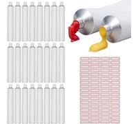 Bortivier 24Pcs Blank White Empty Oil Paint Tubes 60ml Aluminum Paint Tubes with 2 Sheets Self-Adhesive Toothpaste Style Pads