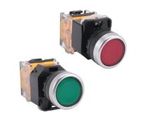 Bortivier 2pcs 22mm Mount 10A 380V DPST Red Green Momentary Push Button Switch