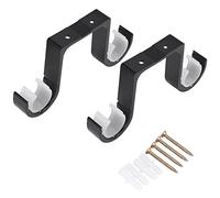 Bortivier 2Pcs Double Curtain Rod Brackets Ceiling Mount Supports Aluminum Alloy Black