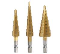 Bortivier 3 Pcs High-Speed Steel Step Drill Bit Set Power Tools Cone Titanium Coated Metal Hole Cutter 1/4 inch Hex Shank Drive Quick Change 3-12mm/4-12mm/4-20mm