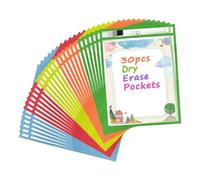 Bortivier 30 Pack Dry Erase Pocket Covers Reusable Ticket Holders As Shown Clear Plastic Page Protectors Organization Supplies for School