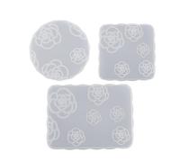Bortivier 3PCS Camellia Coaster Resin Silicone Mold Coffee Coaster Tray Mold Epoxy Resin Plaster Concrete Wine Glass Cup Mat Mould Easy to Use