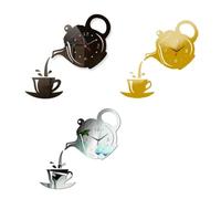 Bortivier 3PCS DIY Acrylic Coffee Cup Teapot 3D Wall Clock Decorative Kitchen Wall Clocks Home Decoration Clock Living Room Dining Room Home Decor Clock
