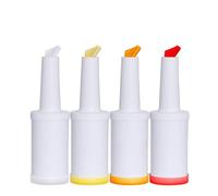 Bortivier 4 Pcs Bar Juice Pourer Store 34 Oz Plastic Juice Dispensers Drink Bartender Bottle Bottles Bartending for Bar Home Party Kitchen Supplies