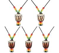 Bortivier 5 Pcs Instrument Necklaces Djembe Drum Mini Pendant African Drum Wooden Necklace Drums and Percussion