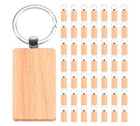 Bortivier 50 Blank Wooden Keychain Rectangular Engraving Key ID Can Be Engraved DIY