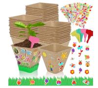 Bortivier 50 Set Garden Paper Pot Craft Kit, As Shown Handmade Supplies 50Pcs Paper Mache Pots Peat Plant Pots with 20set Foam Stickers & 50Pcs Pots Labels