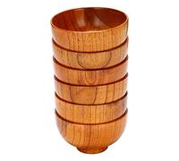 Bortivier 6 Pcs Wood Bowls Serving Tableware for Rice, Soup, Dip, Coffee, Tea, Decoration Wooden Salad Bowl Kitchen Cutlery Set