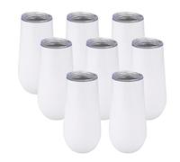 Bortivier 8Packs Stemless Champagne Flutes Wine Tumbler, 6 OZ Double-Insulated Wine Tumbler with Lids Cocktail Cups White