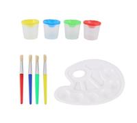 Bortivier 9 Pcs No Spill Paint Cups Set with Paint Brushes and Paint Tray Palette, Paint Cups with Lids for Kids Art Painting