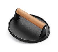 Bortivier Burger 7Inch Round Cast Iron Smash Bacon Meat Steak with Wood Handle for Griddle, Sandwich