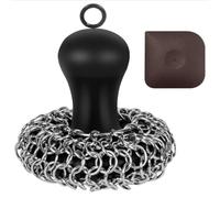 Bortivier Cast Iron Cleaner Chainmail Scrubber Upgraded Handle Cast Iron Scrubber Brush Stainless Steel 316 Chain Mail Scrubber