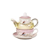 Bortivier Ceramic Flower Teapot Flower Bird Cup Saucer Heat- Glass Pot Set Coffee Cup Afternoon Tea Tea Set Pink