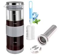 Bortivier Cold Brew Coffee Maker Jar Pitcher 800ML Stainless Steel Filter with Cup Brush Cold Brew Pitcher for Fruits Tea