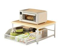 Bortivier Countertop Organizer for Kitchen- Space-Saving Design Featuring Drawer& Wire Basket-Sturdy Hardwood Shelf for Coffee Maker White