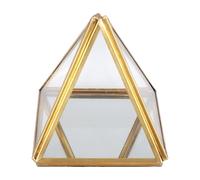 Bortivier Glass Jewelry Box Golden Geometric Decorative Box Geometric Glass Pyramid Ring Holders for Wedding Birthday Gift S