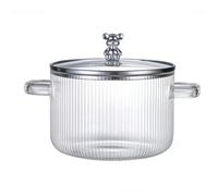 Bortivier Glass Saucepan Clear Cooking Pot Soup Pot Heating Dual Handles Glass Saucepan with Cover Easy to Use Silver