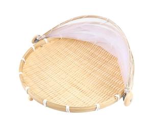 Bortivier Hand-Woven Food Tent Basket Tray Fruit Vegetable Bread Storage Basket Simple Atmosphere Outdoor Picnic Mesh Net Cover