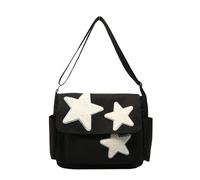 Bortivier Messenger Bag for Women Star Design Adjustable Cute Messenger Bag with Side Pockets Zippered Shoulder Bags Black