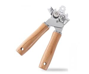 Bortivier Metal Can Opener Manual with Wooden Handle, Hand Can Opener with Blade Smooth Edge, Handheld Can Openers Easy Install Easy to Use