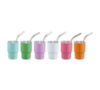Bortivier Mini Tumbler Shot Glass with Straw Sublimation Double Layer Metal Cute Shot Glasses Set 3oz with Lids Easy to Use