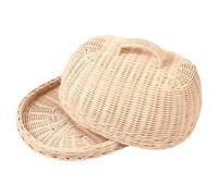 Bortivier Rattan Storage Tray with Cover,Hand-Woven Wicker Baskets,Bread Fruit Food Breakfast Display Box,for Food, Fruit,Cake,Etc