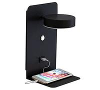 Bortivier Reading Wall Light with USB Port Charging Rack Bedside Lamp with Switch -Black