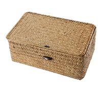 Bortivier Seagrass Hand Woven Storage Box Storage Box Storage Basket Makeup Organizer Multipurpose Container with Lid