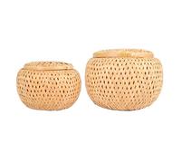 Bortivier Set of 2 Small Decorative Bamboo Baskets with Lid for Storing Small Items Handmade and Braided Bamboo Storage Box