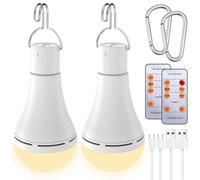 Bortivier USB Rechargeable Light Bulb with Remote for Home Power Outage, Hanging LED Light Bulb with Hook ABS+PC for Outdoor 2 Pack