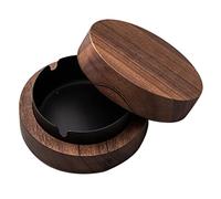 Bortivier Walnut Ashtray with Lids Windproof Wooden Ashtray Portable Ash Holder for Smokers Desktop Office,Men's Gift(Black)